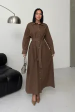 Buttoned Classic Long Denim Dress 3034-72-(S-XL) Soil