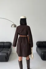 Short Denim Dress with Ruffle Detail 3040-78-(S-XL) Brown