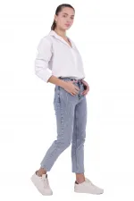 Taşlı Mom Fit Kot Pantolon  1725-08-(28-33)