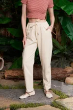 Carrot Fit Linen Pants HS703-65-(S-XL) Stone