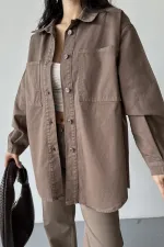 Düğmeli Oversize Kot Gömlek 6080-72-(S+L+3)