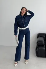Beli Büzgülü Klasik Kot Tulum  3037-26-(S-L-3)