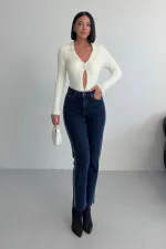 Şerit Taşlı Mom Fit Kot Pantolon 7110-26-(26-31)