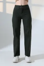 Wide Leg Palazzo Relaxed Jean with Decorative Front Pockets  1710-97-(27-32) Pine Green