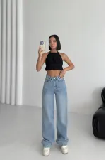 Wide Leg High Waisted Relaxed Jean  718-15-(27-32) Light Blue Denim