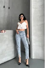 Patchwork Front Slit Trousers 1743-08-(27-32)