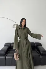 Düğmeli Uzun Boy Kot Elbise  3047-67-(S-XL)