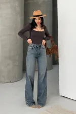 Wide Leg High Waisted Relaxed Jean  718-62-(27-32) Middle Blue - Tinted