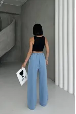 Elastic Waist Palazzo Jean 7076-25-(S-XL) Middle Blue