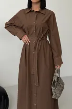 Buttoned Classic Long Denim Dress 3034-72-(S-XL) Soil