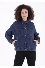Klasik Yaka Cepli Düğmeli Kot Ceket  6081-26-(S-L-5)