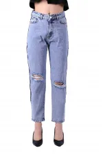 Yanı Fermuarlı Mom Kot Pantolon 717-08-(27-32) Yanı Fermuarlı Mom Kot Pantolon 717-08-(27-32)