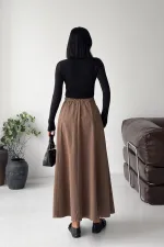 Ruffled Long Skirt with Elasticated Waist  1063-72-(36-44) Soil