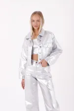Short Oversize Denim Jacket 651-45-(S-XL) Silver Short Oversize Denim Jacket 651-45-(S-XL) Silver
