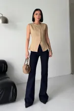 Denim Vest with Slit Front 6086-70-(S-XL) Camel