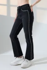 Zımba Taşlı İspanyol Mom Fit Kot Pantolon 7192-23-(27-32) Zımba Taşlı İspanyol Mom Fit Kot Pantolon 7192-23-(27-32)