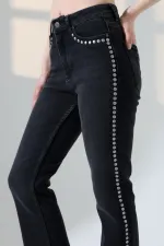 Zımba Taşlı İspanyol Mom Fit Kot Pantolon 7192-23-(27-32) Zımba Taşlı İspanyol Mom Fit Kot Pantolon 7192-23-(27-32)