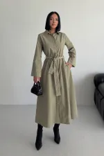 Düğmeli Uzun Boy Kot Elbise 3047-74-(S-XL)