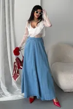 Ruffled Long Skirt 1069-25-(36-44) Middle Blue