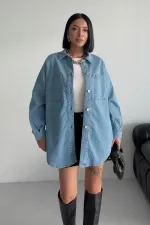 Oversize Denim Shirt 6090-25-(S+L+3) Middle Blue