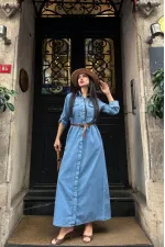 Düğmeli Uzun Elbise 3039-27-(S-XL)