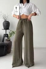 Paça Detaylı Lastikli Keten Pantolon  HS700-67-(S-XL)