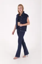 Önü Düğmeli Püsküllü Kot Yelek 6015-26-(S-L-6)