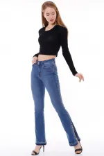 Paça Yırtmaçlı Droplu Kot Pantolon 774-01-(27-32) Paça Yırtmaçlı Droplu Kot Pantolon 774-01-(27-32)