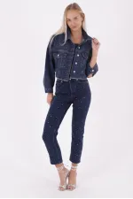 Oversize Short Denim Jacket with Stars and Rhinestones 6005-26-(S-L-5) Regular Dark Blue Oversize Short Denim Jacket with Stars and Rhinestones 6005-26-(S-L-5) Regular Dark Blue