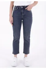 Fringe Ending High Waisted Mom Fit Jean 764-28-(26-29) Dark Blue Snow Denim