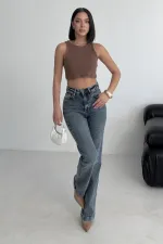 Dikişli Paça Bol Paça Relax Kot Pantolon  7026-28-(27-32)