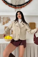 Zipper Detail Denim Jacket 6141-65-(S-L-3) Stone