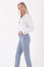 Yanı Drop Detaylı Mom Fit Kot Pantolon 1895-15-(26-31) Yanı Drop Detaylı Mom Fit Kot Pantolon 1895-15-(26-31)