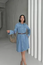 Long Shirt Dress with Buttons 6102-25-(S-XL) Middle Blue