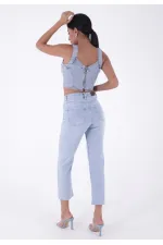 Fringe Ending High Waisted Mom Fit Jean  764-42-(32-36) Ice Blue - Tinted