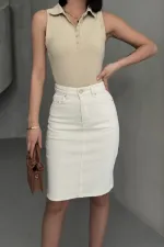 Classic Mid Length Denim Skirt  1039-80-(42-46) Natural