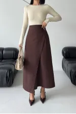 Long Denim Skirt with Flap 1941-78-(36-44) Brown