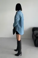 Oversize Denim Shirt 6090-25-(S+L+3) Middle Blue