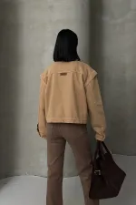 Zipper Detail Denim Jacket 6141-70-(S-L-3) Camel Zipper Detail Denim Jacket 6141-70-(S-L-3) Camel