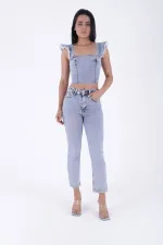 Taşlı Mom Fit Kot Pantolon  7023-08-(27-32)