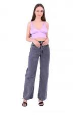 Wide Leg High Waisted Relaxed Jean  718-40-(34-40-6) Light Grey - Snow