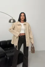 Denim Jacket with Waist Detail 6145-65-(S-L-3) Stone