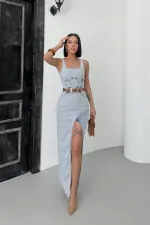 Robe en jean asymétrique 3019-08-(S-XL) Robe en jean asymétrique 3019-08-(S-XL)