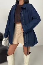 Denim Jacket with Waist Detail 6145-17-(S-L-3) Slubbed Navy Blue