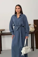 Buttoned Classic Long Denim Dress 3034-98-(S-XL) Buttoned Classic Long Denim Dress 3034-98-(S-XL)