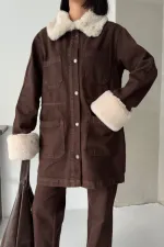 Kol ve Yakası Kürk Detaylı Orta Boy Kot Ceket 6168-78-(S+L+4)