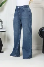 Wide Leg High Waisted Relaxed Jean  718-01-(32-36) Dark Blue Denim