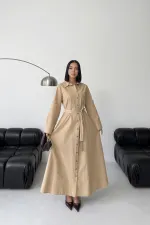 Düğmeli Uzun Boy Kot Elbise 3047-70-(S-XL) Düğmeli Uzun Boy Kot Elbise 3047-70-(S-XL)