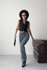 Taşlı Boru Paça Relax Kot Pantolon  7209-28-(27-32)
