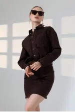 Buttoned Mini Denim Dress  3027-78-(S-L-3) Brown